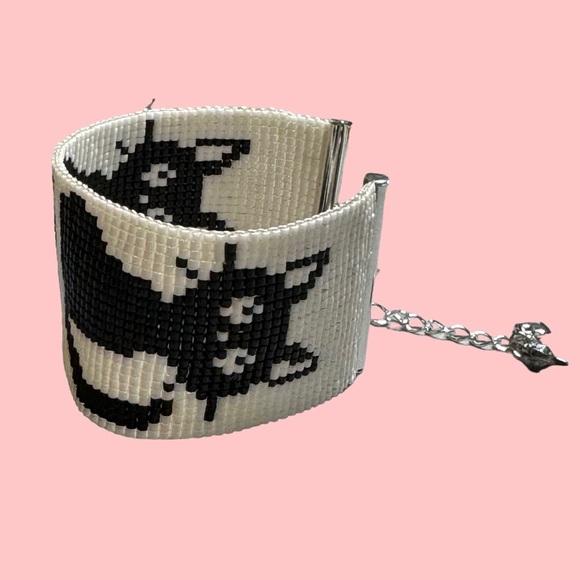 Beaded loom black cat bracelet whimsical adjustable gift for cat lover cat mom - Picture 3 of 8